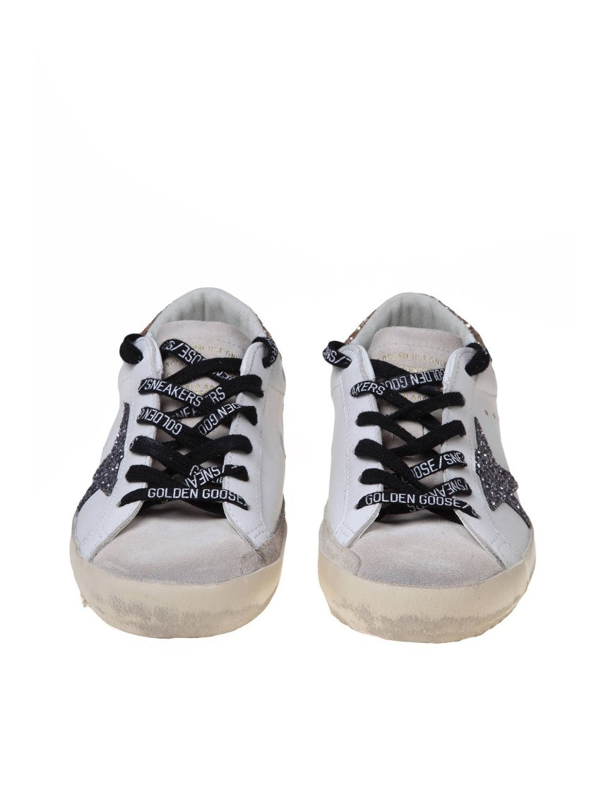 Golden Goose Super-Star Leather Sneakers With Glitter Star