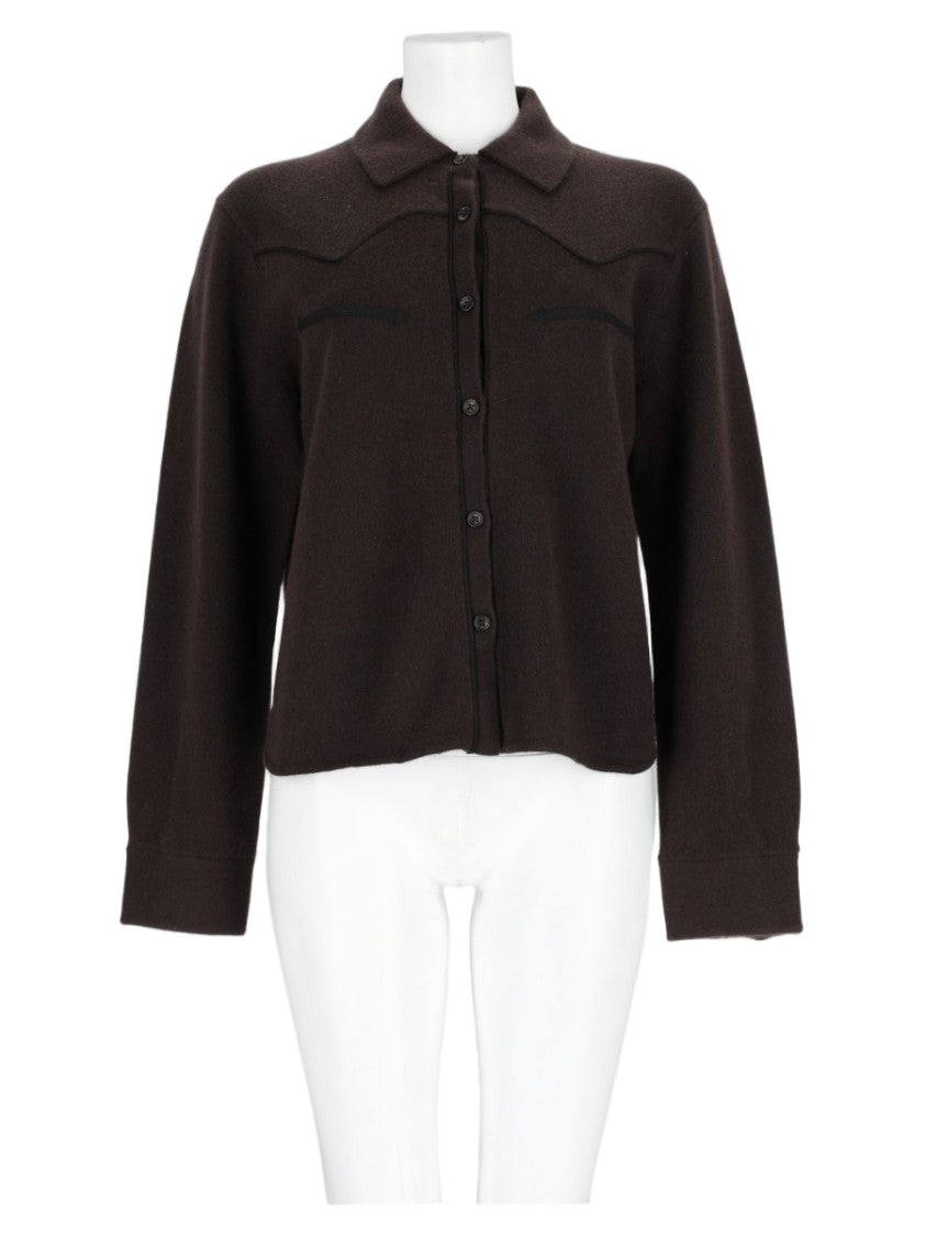 Guest In Residence Dark Brown Cashmere Classic Collar Long-Sleeve Shirt