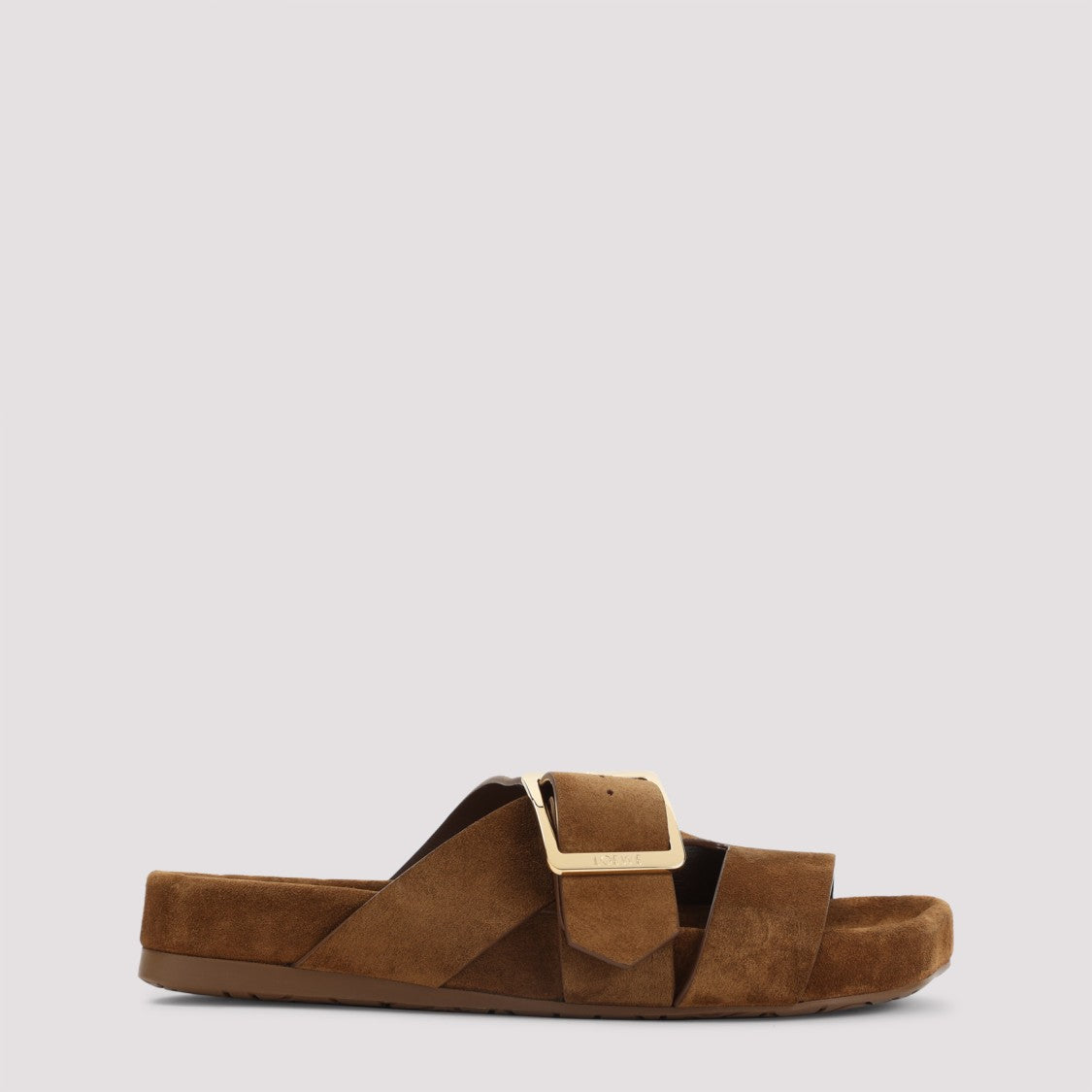 Loewe Ease Bucle Slide Brown Suede Leather Sandals