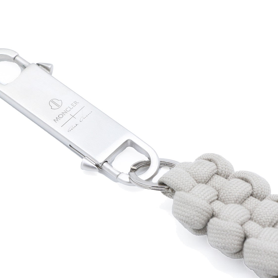 Moncler X Rick Owens White Knitted Rope Keychain With Silver Snap Hook