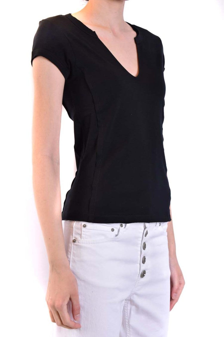 Dondup Fitted V-Neck T-Shirt In Soft Black Cotton