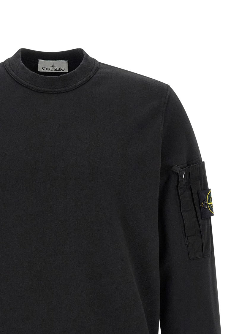 Stone Island Intermediate Weight Black Cotton Sweatshirt With Logo Badge