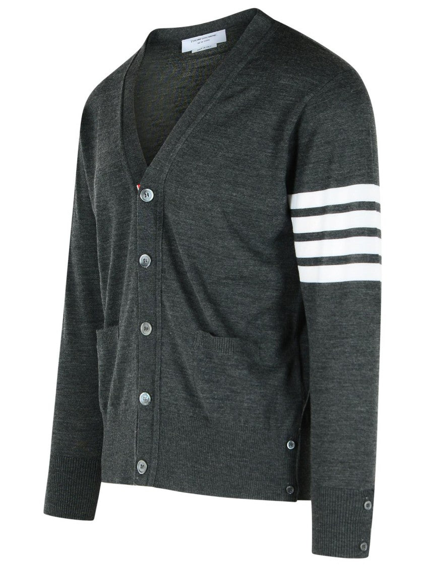 Thom Browne 4Bar' Dark Grey Virgin Wool Cardigan