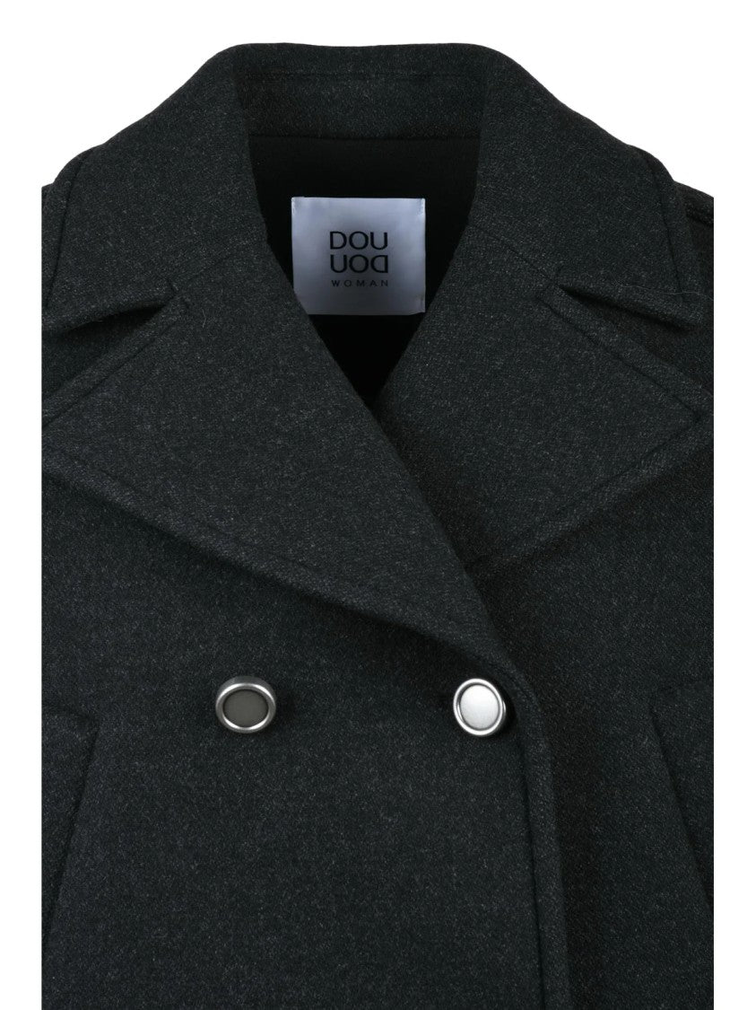 Douuod Grey Wool-Blend Giada Picot Coat