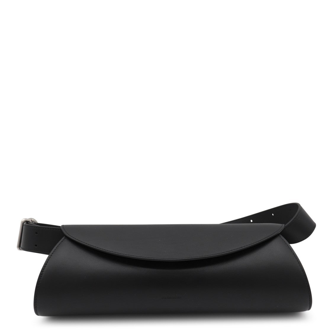 Jil Sander Cannolo Grande Black Leather Shoulder Bag With Magnetic Closure