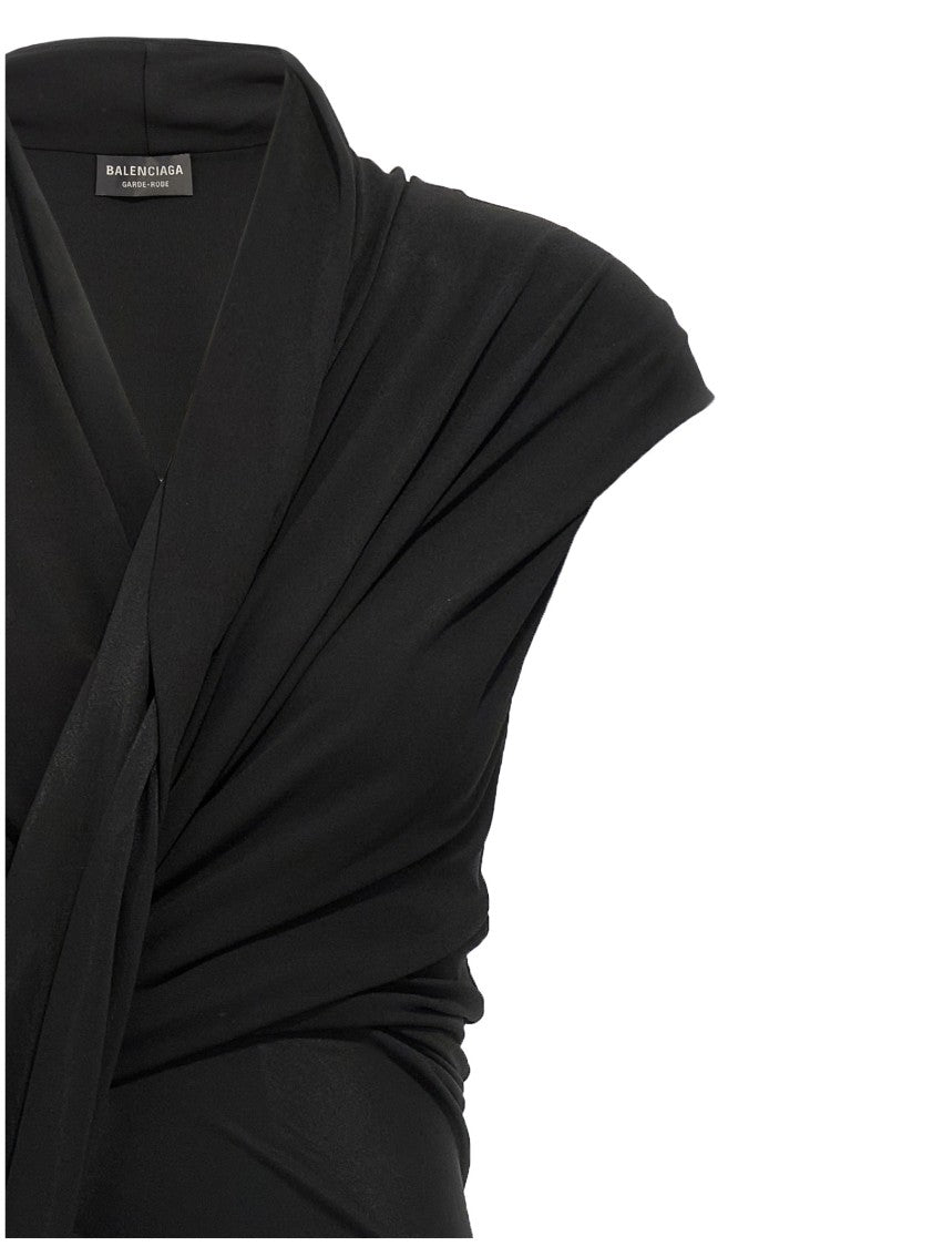 Balenciaga Asymmetrical Hem Black Midi Dress
