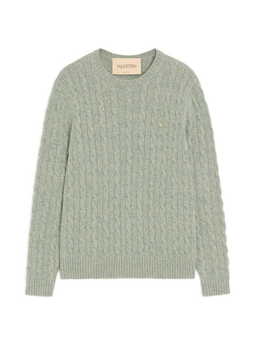 Valentino Cable Knit Wool Sweater With Classic Crew Neckline