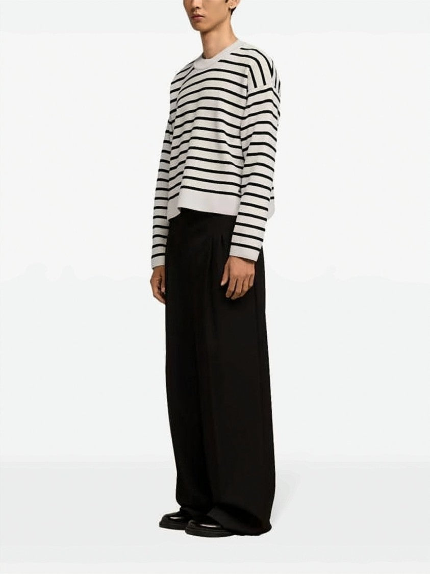 Ami Paris Cropped Striped Sweater With Crew Neckline And Embroidered Detail