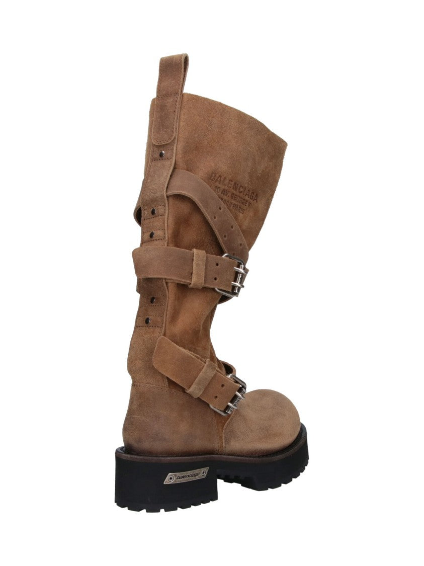 Balenciaga Venom Mid-Calf Adjustable Strap Suede Boots