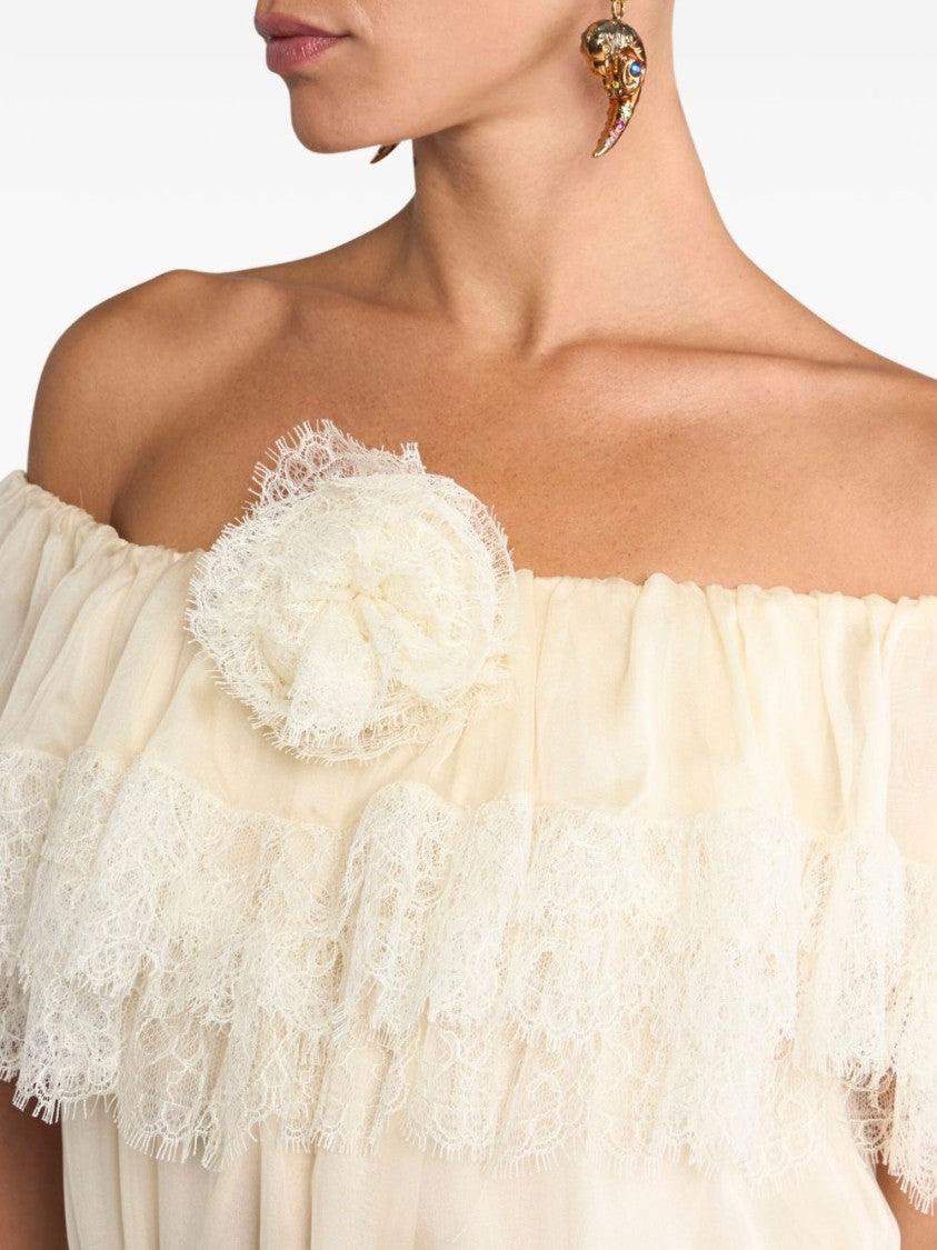 Etro Off-The-Shoulder Maxi Dress With 3D Floral Detail