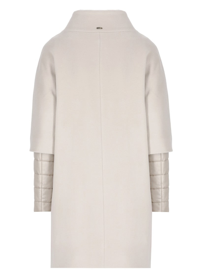 Herno High Neck Beige Virgin Wool Coat