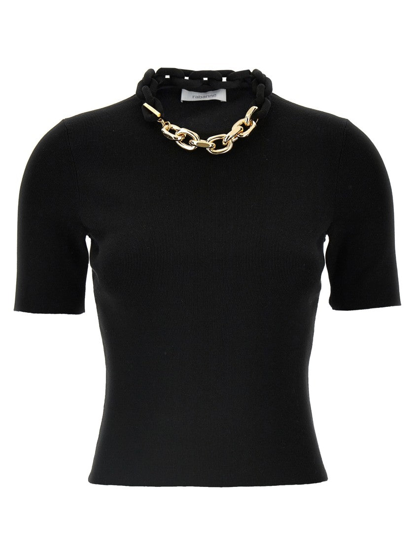 Paco Rabanne Micro Ribbed T-Shirt With Chain Detail