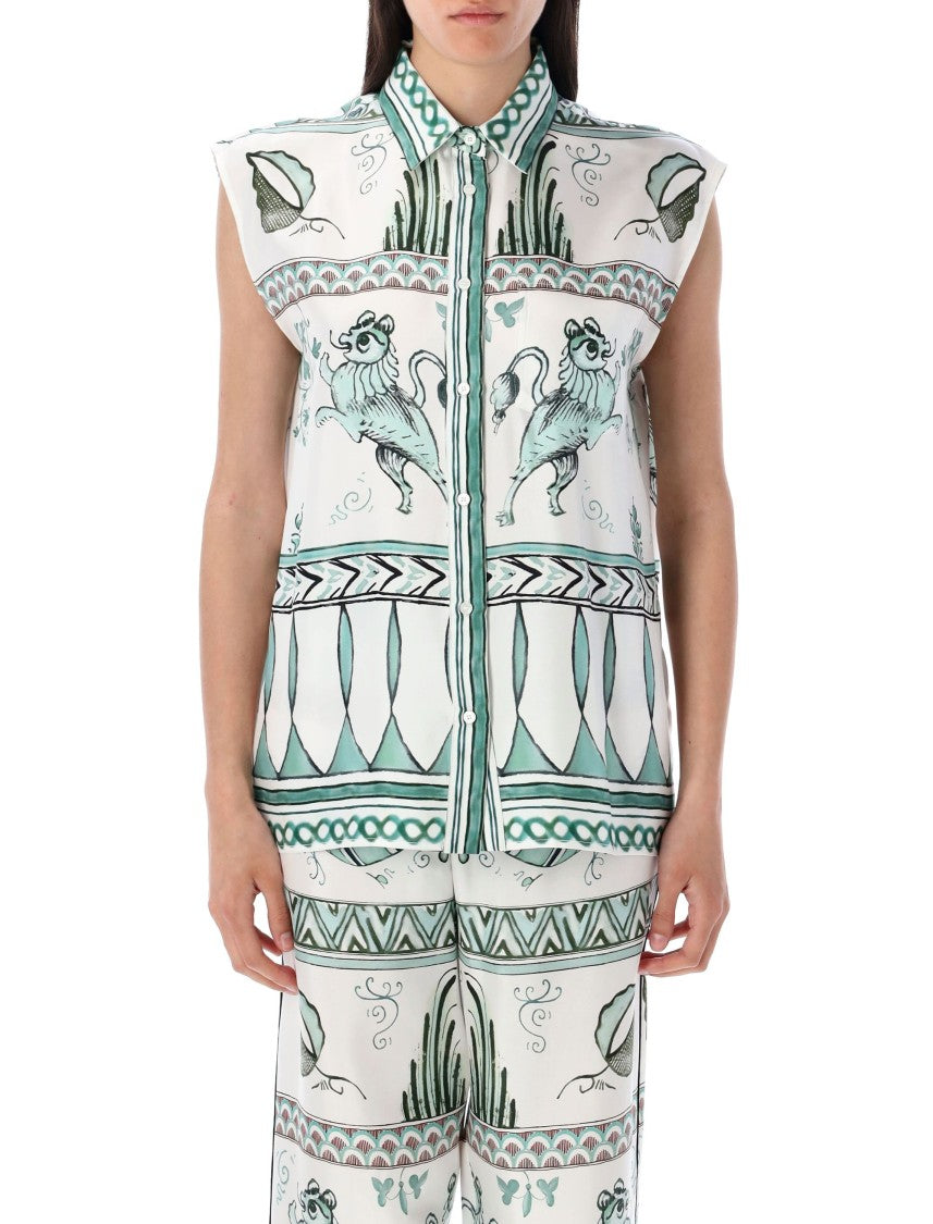 Fabiana Filippi Silk Twill Painted Print Sleeveless Shirt