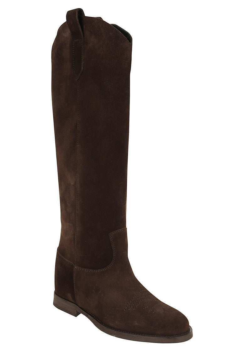 Via Roma 15 Velour Tall Suede Internal Wedge Embroidered Boots