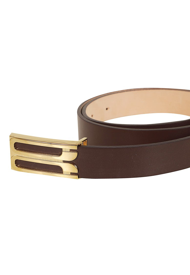 Victoria Beckham Minimalist Dark Burgundy Calfskin Belt With Geometric Buckle