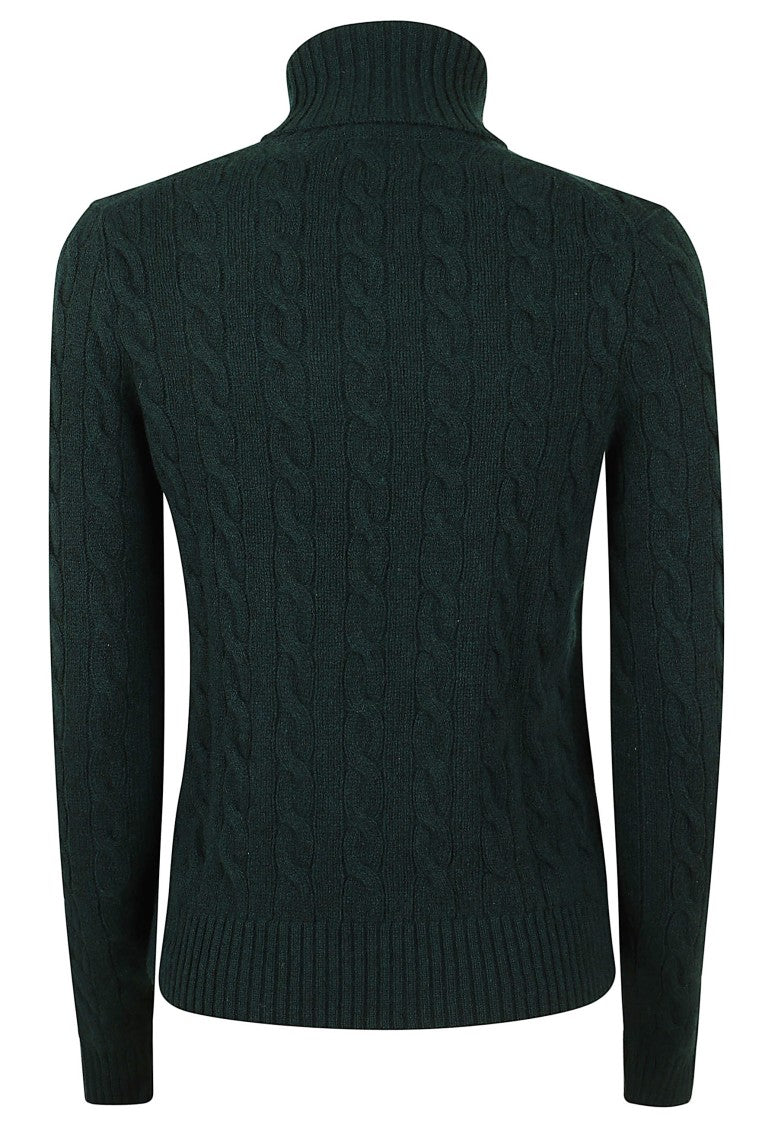 Polo Ralph Lauren Dark Green Wool-Blend Cable-Knit Turtleneck Sweater