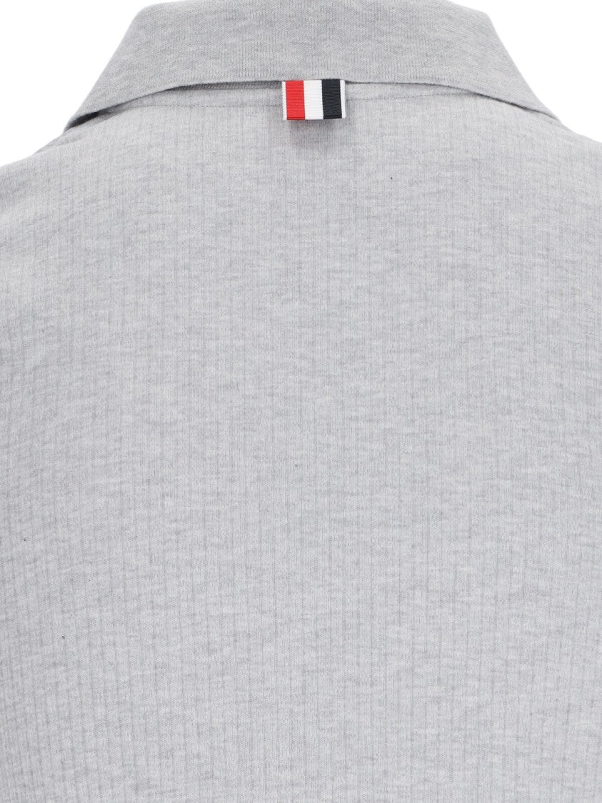 Thom Browne "Three Stripes" Knit Polo – Gray
