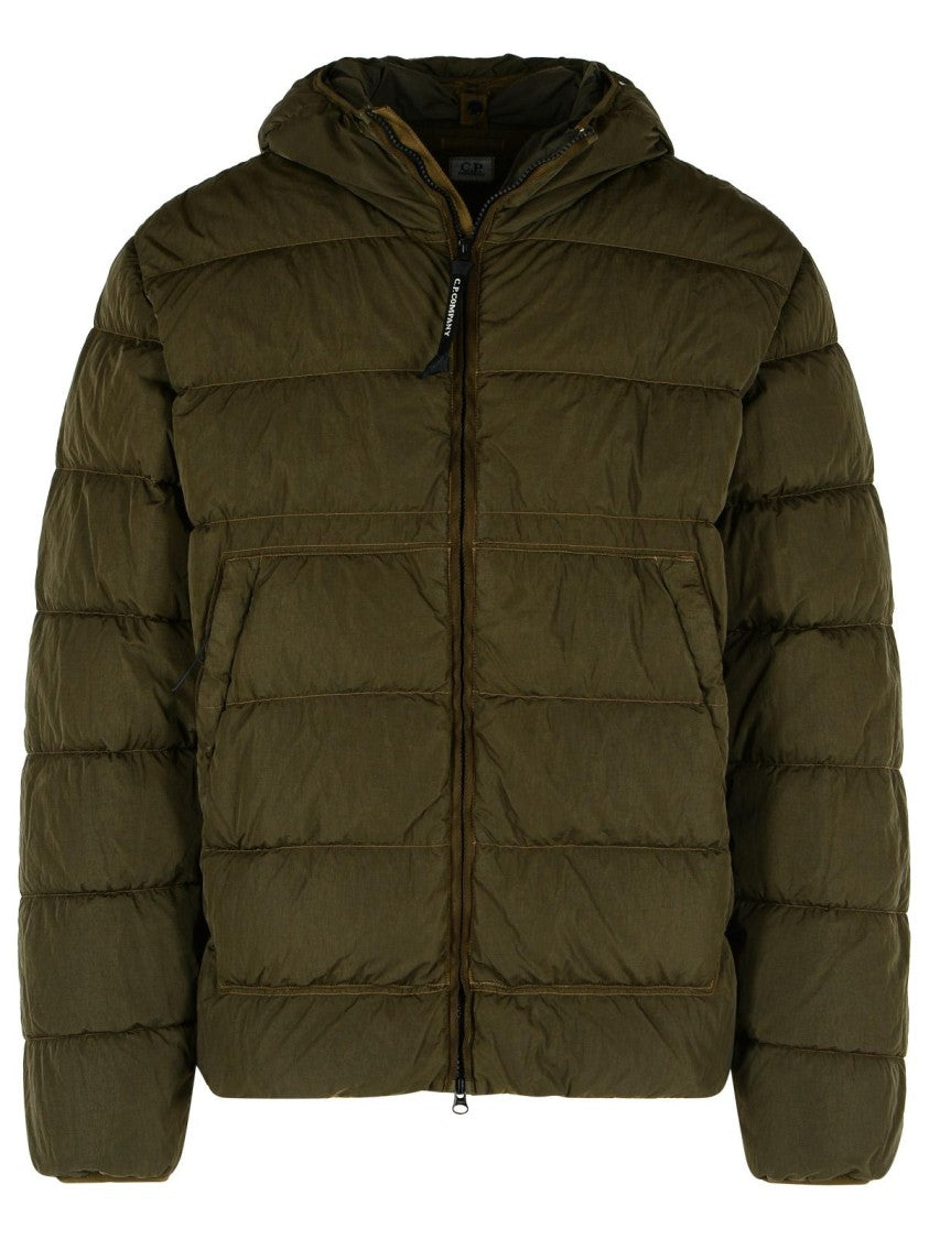 C.P. Company Quilted Green Polyamide Down Jacket With Integrated Sunglasses