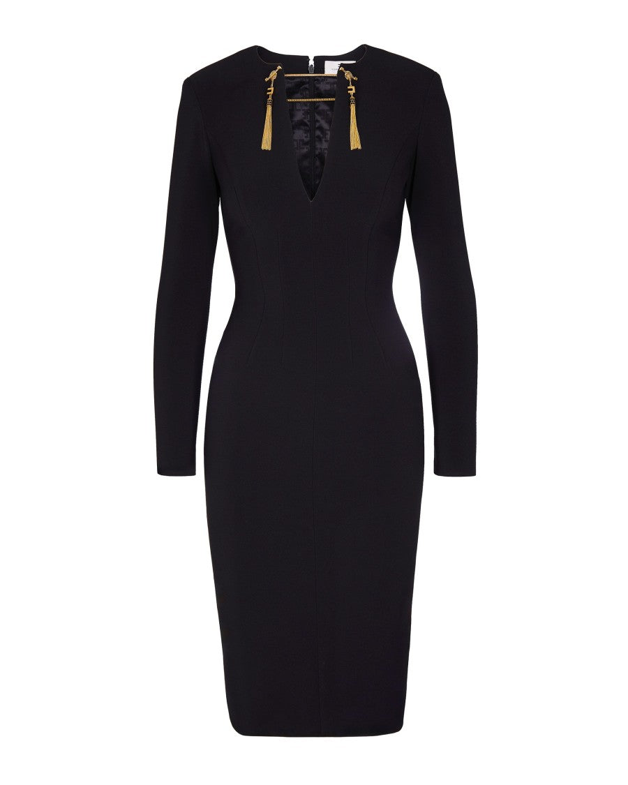 Elisabetta Franchi Slim-Fit Midi Dress With Chain And Tassel Detail