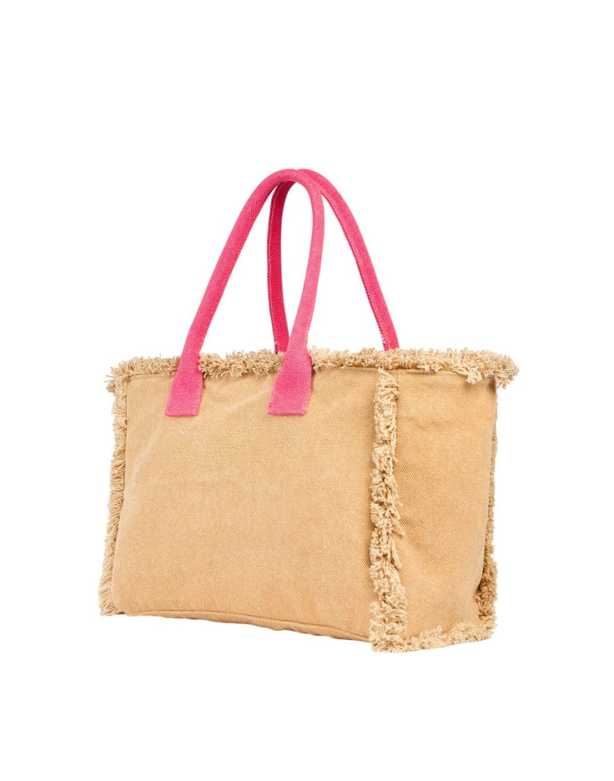 Sundek Beige Canvas Beach Tote With Fringe