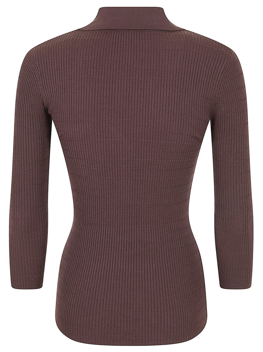 Elisabetta Franchi Textured Knit Polo Shirt With V-Neck And Signature Detailing