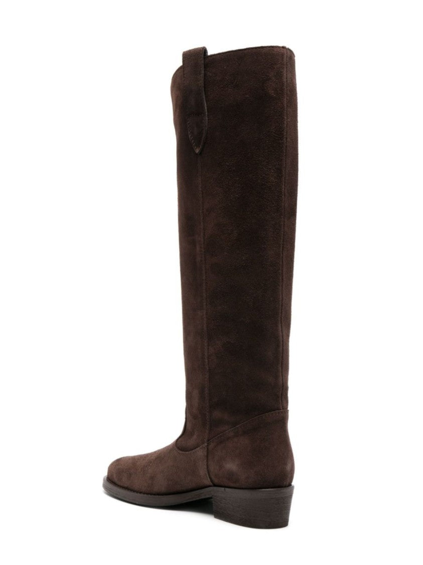 Via Roma 15 Dark Brown Rounded Toe Low-Stacked Heel Suede Boots