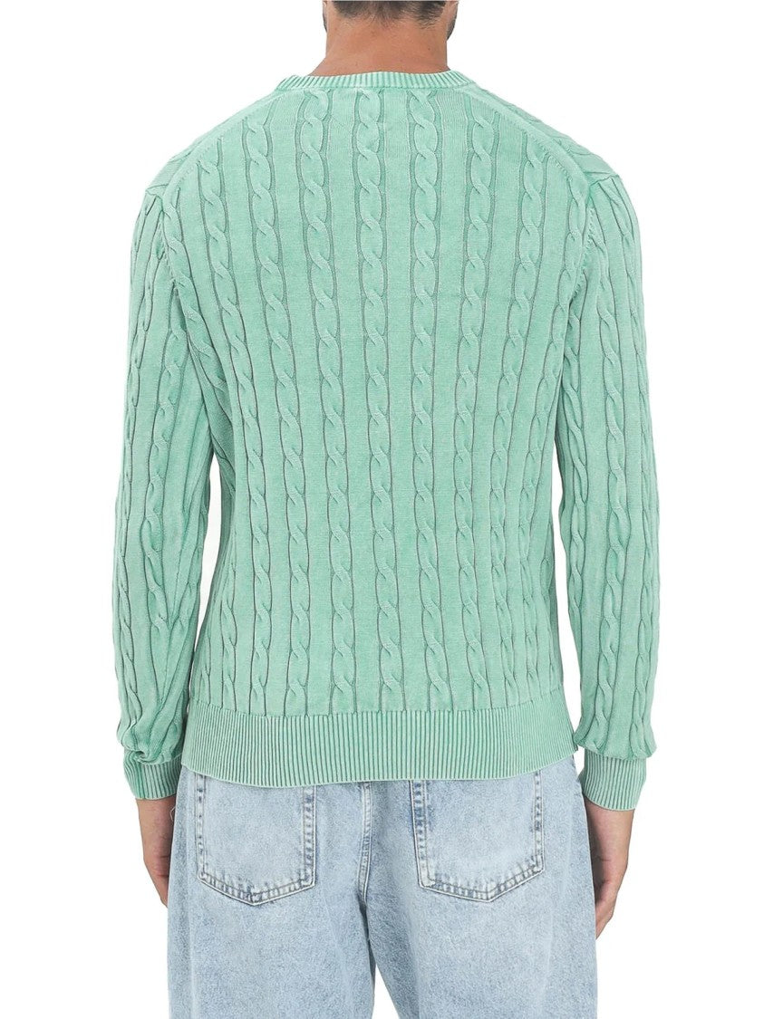 Tommy Hilfiger Apple Green Cable-Knit Cotton Crewneck Sweater