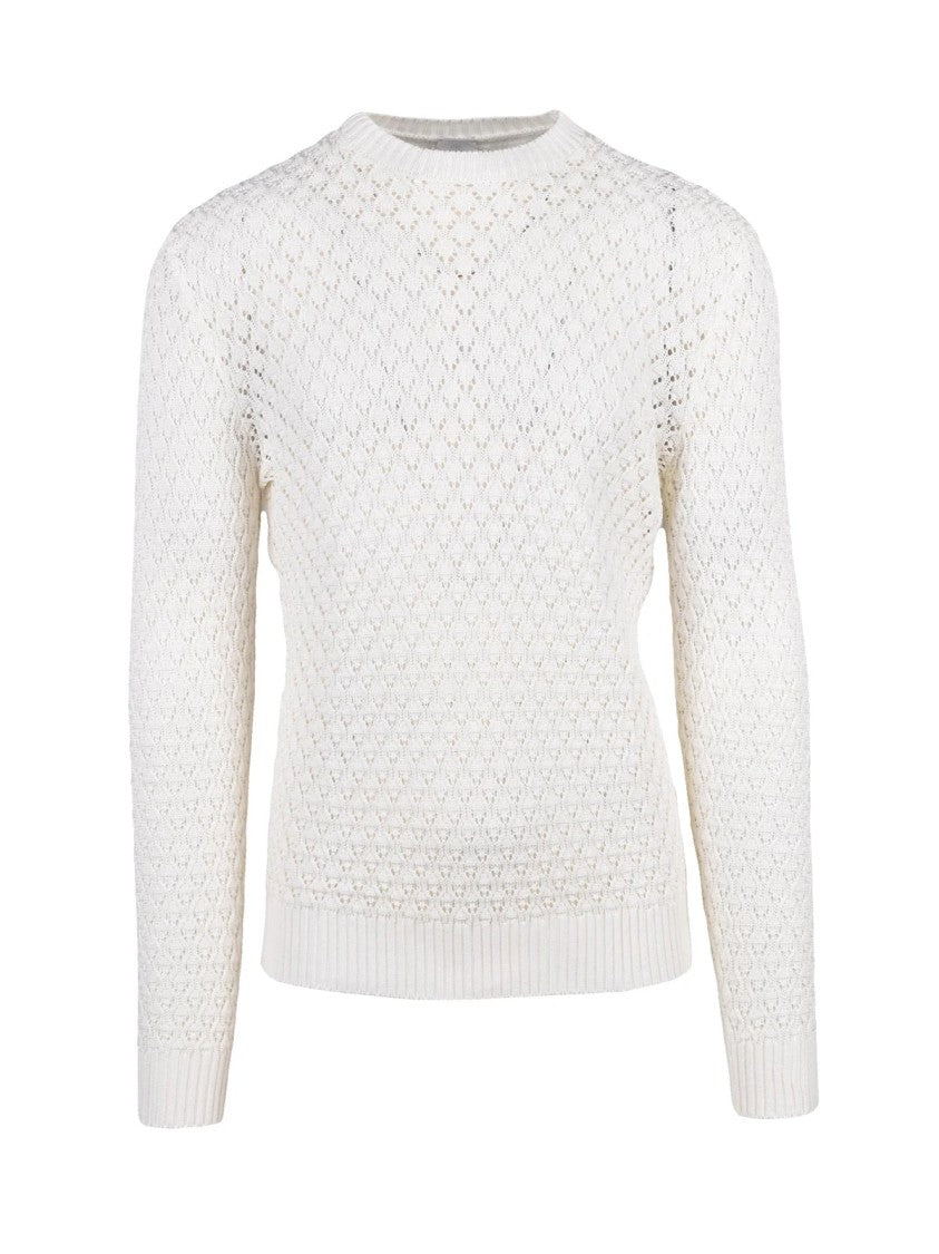 Eleventy White Cotton Tricot Sweater