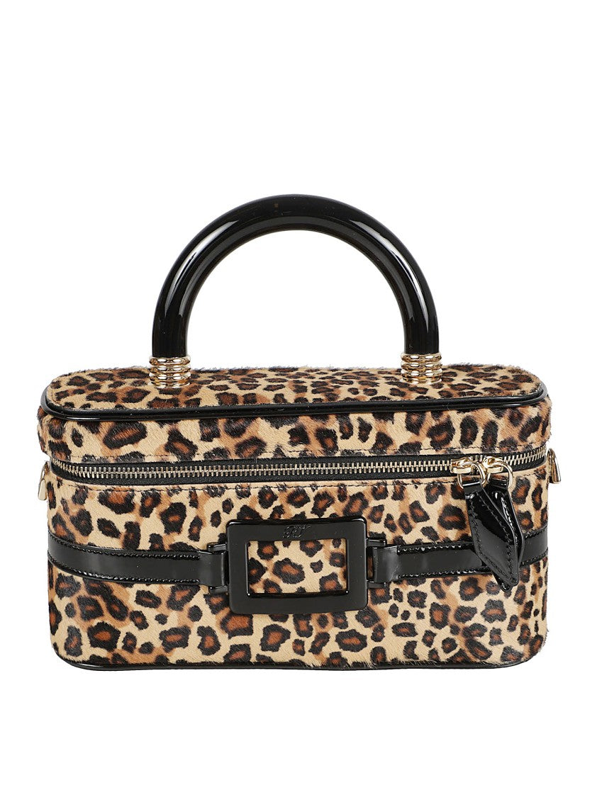 Roger Vivier Rectangular Calfskin Handbag With Leopard Print