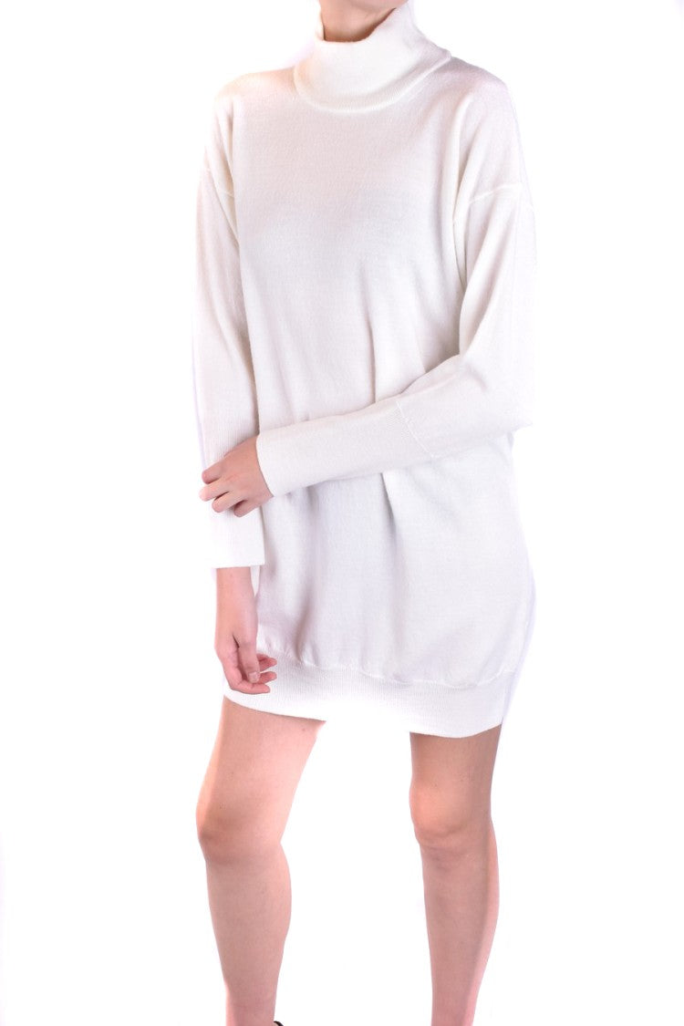 Dondup Cream Oversized Dress With High Neckline