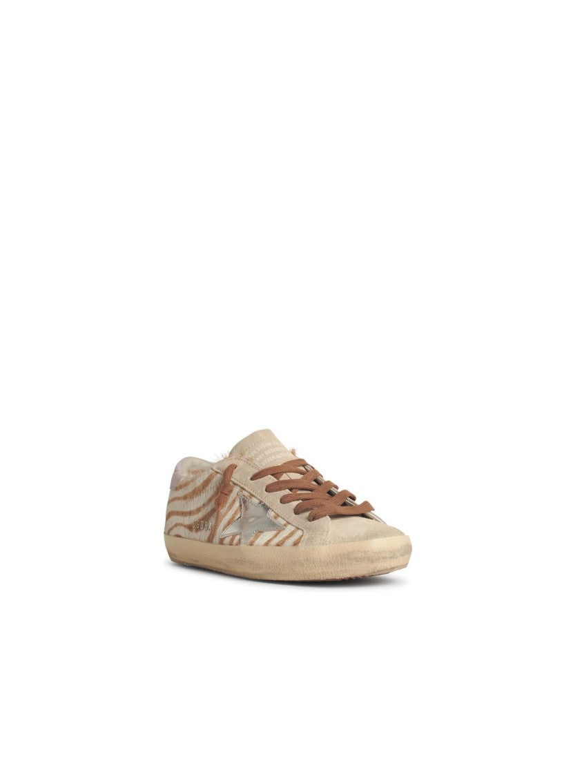Golden Goose Zebra Pony Hair Sneakers With Silver Star