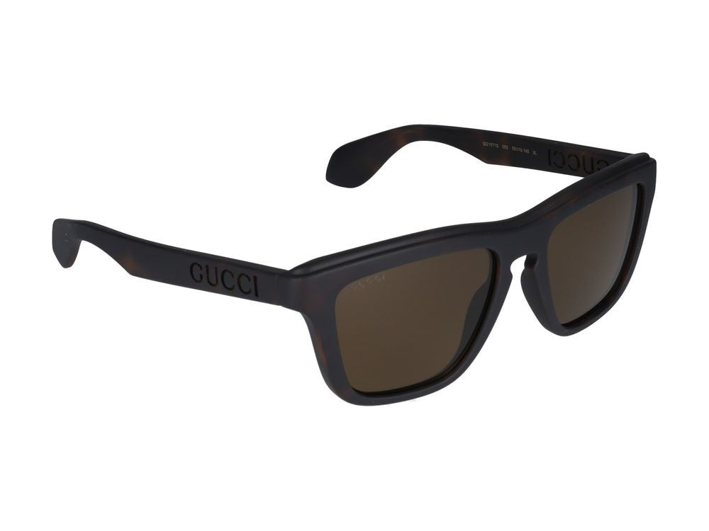 Gucci Square Frame Havana Tortoiseshell Sunglasses With Bold Cut-Out Temples Gg1571s 002