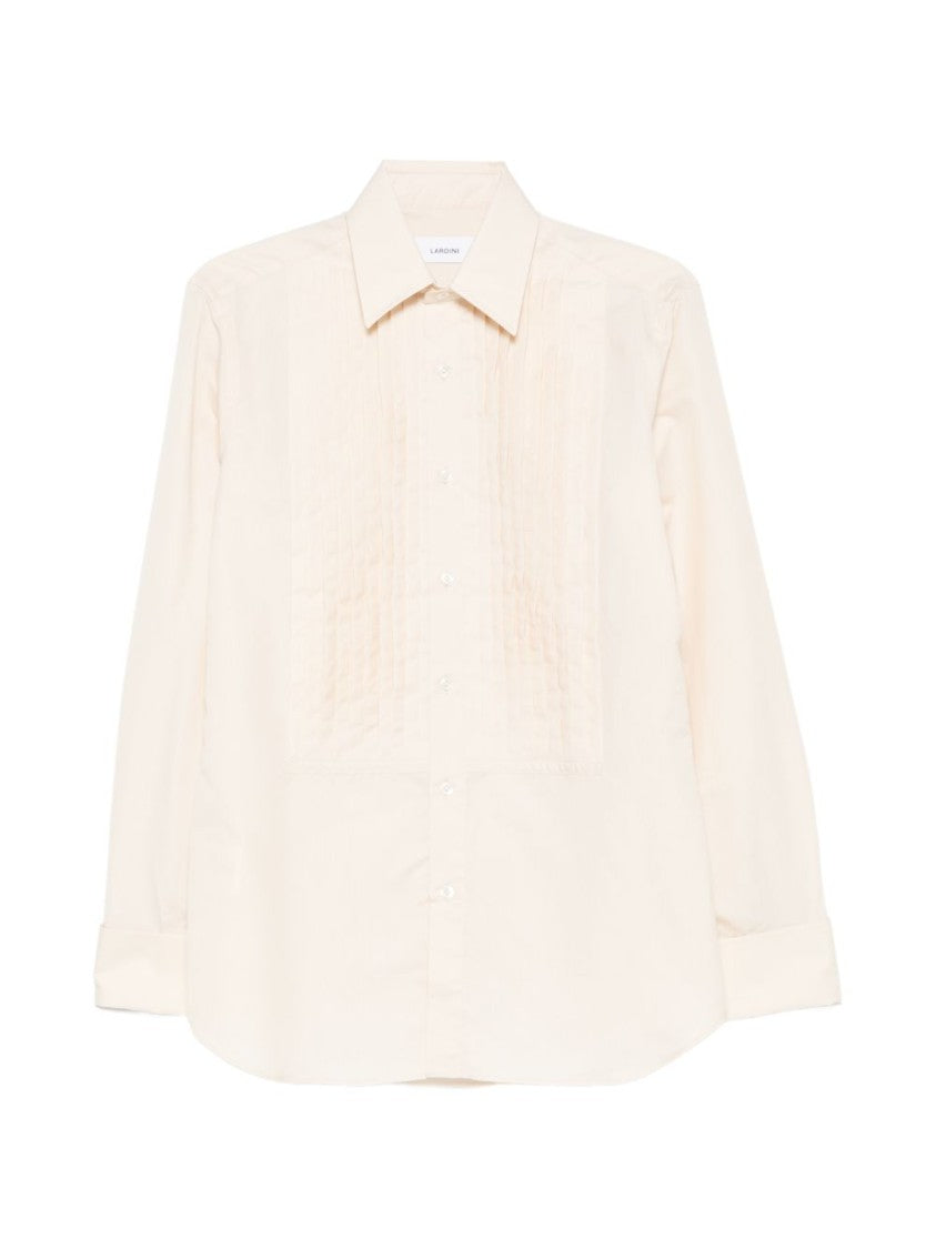 Lardini Textured Cream Button-Up Shirt With Long Sleeves