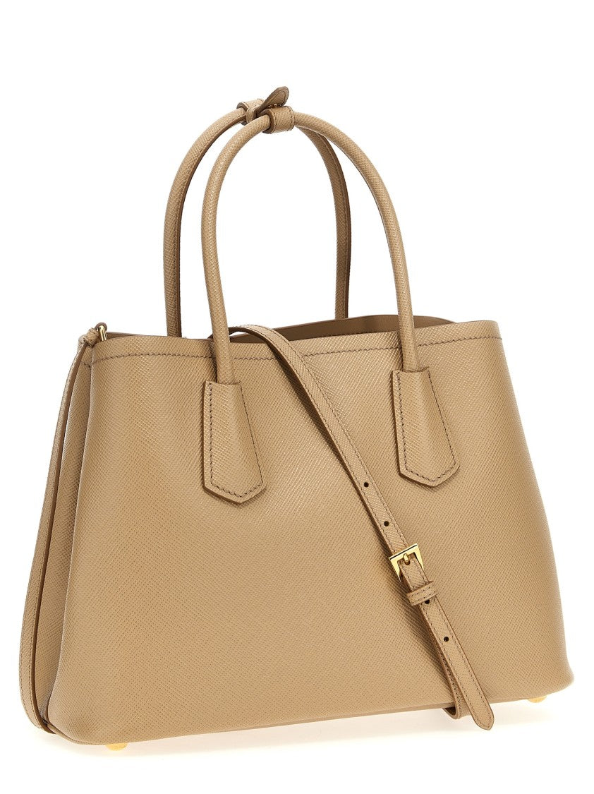 Prada Saffiano Leather Handbag With Enameled Metal Logo And Detachable Strap