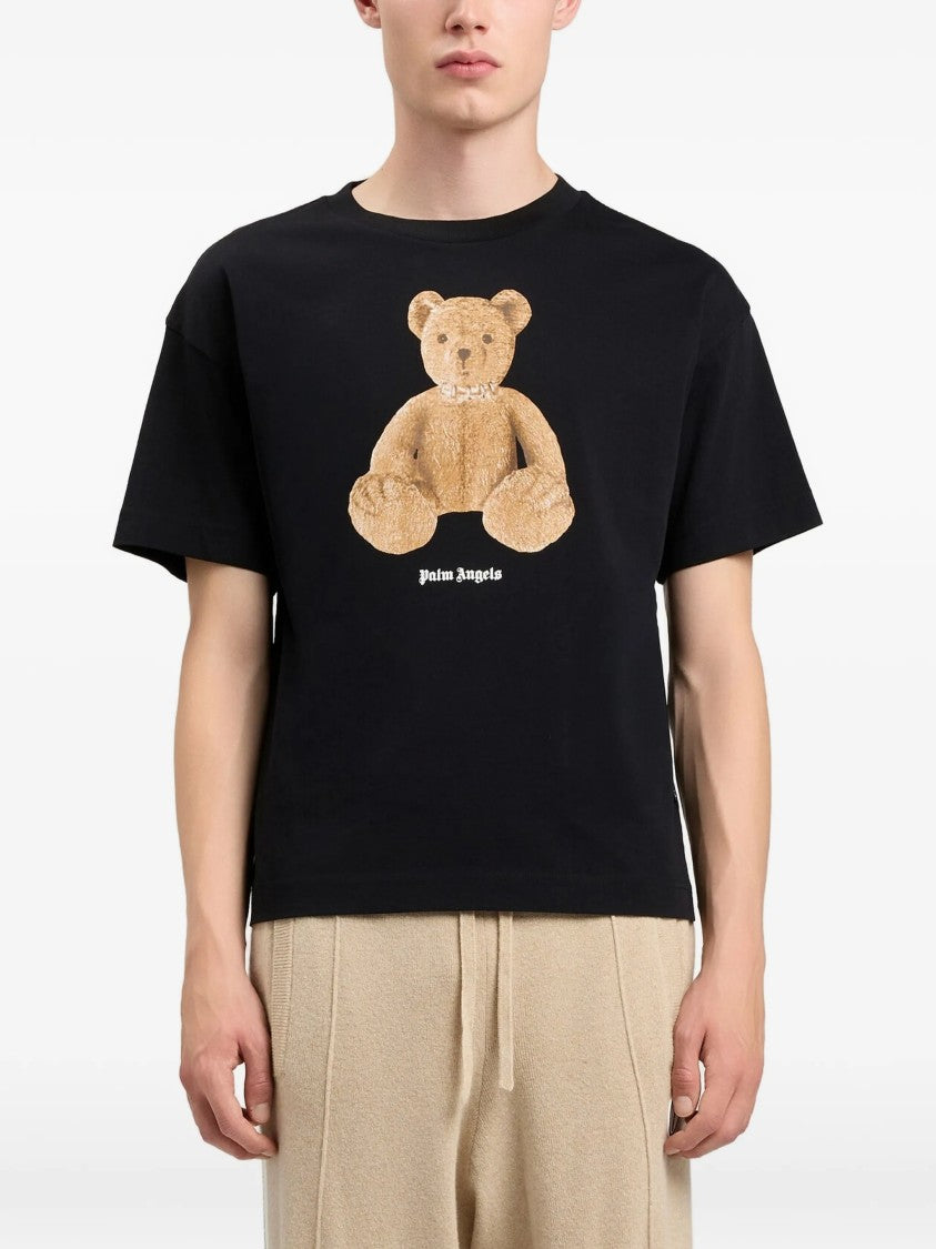 Palm Angels Black Bear Regular Graphic Cotton T-Shirt