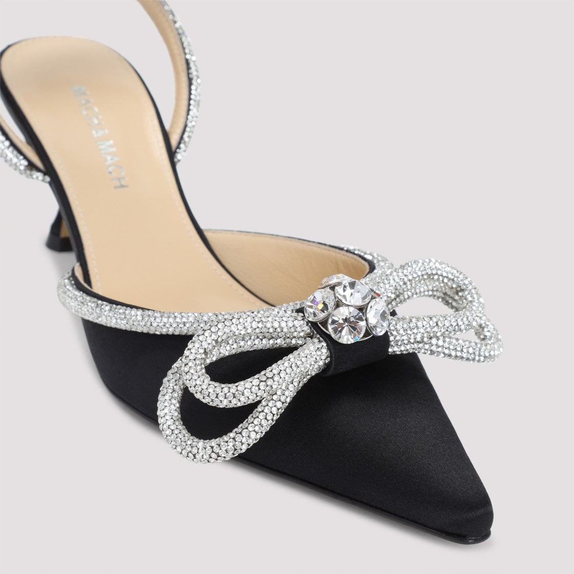 Mach & Mach Double Bow 65 Black Silk Pumps