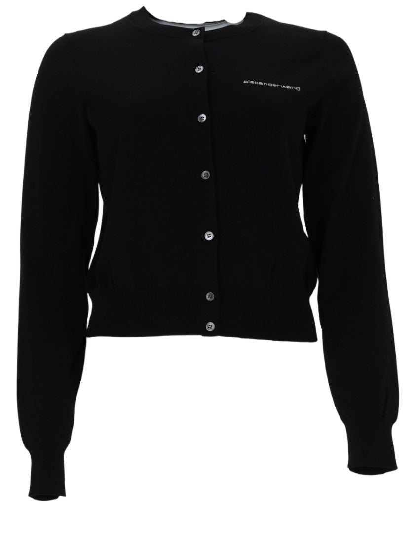 Alexander Wang Cropped Black Cardigan With Button-Down Front And Logo Detail