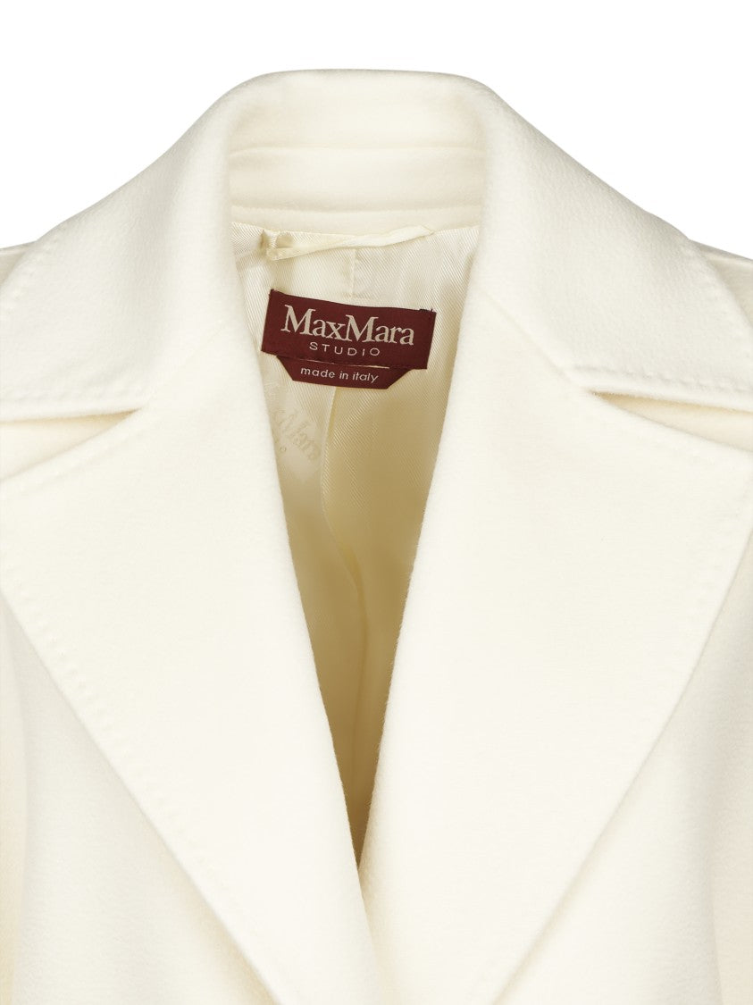 Max Mara Three-Quarter Sleeve Coat With Wide Lapel And Self-Tie Belt