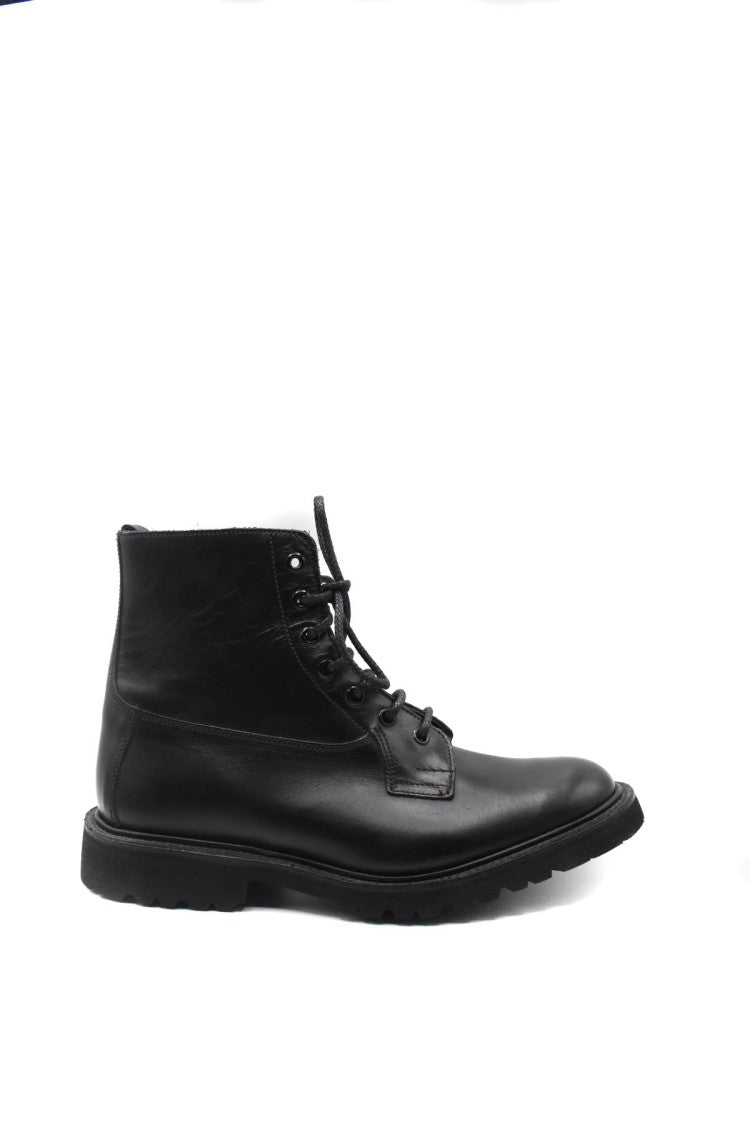 Tricker's Black Lace-Up Cap Toe Leather Boots