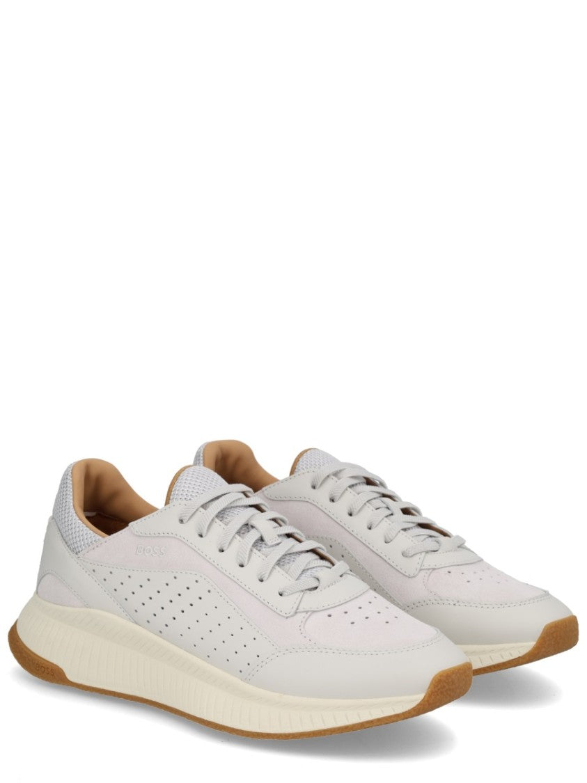 Boss Perforated Leather Mesh Detailing Sneakers