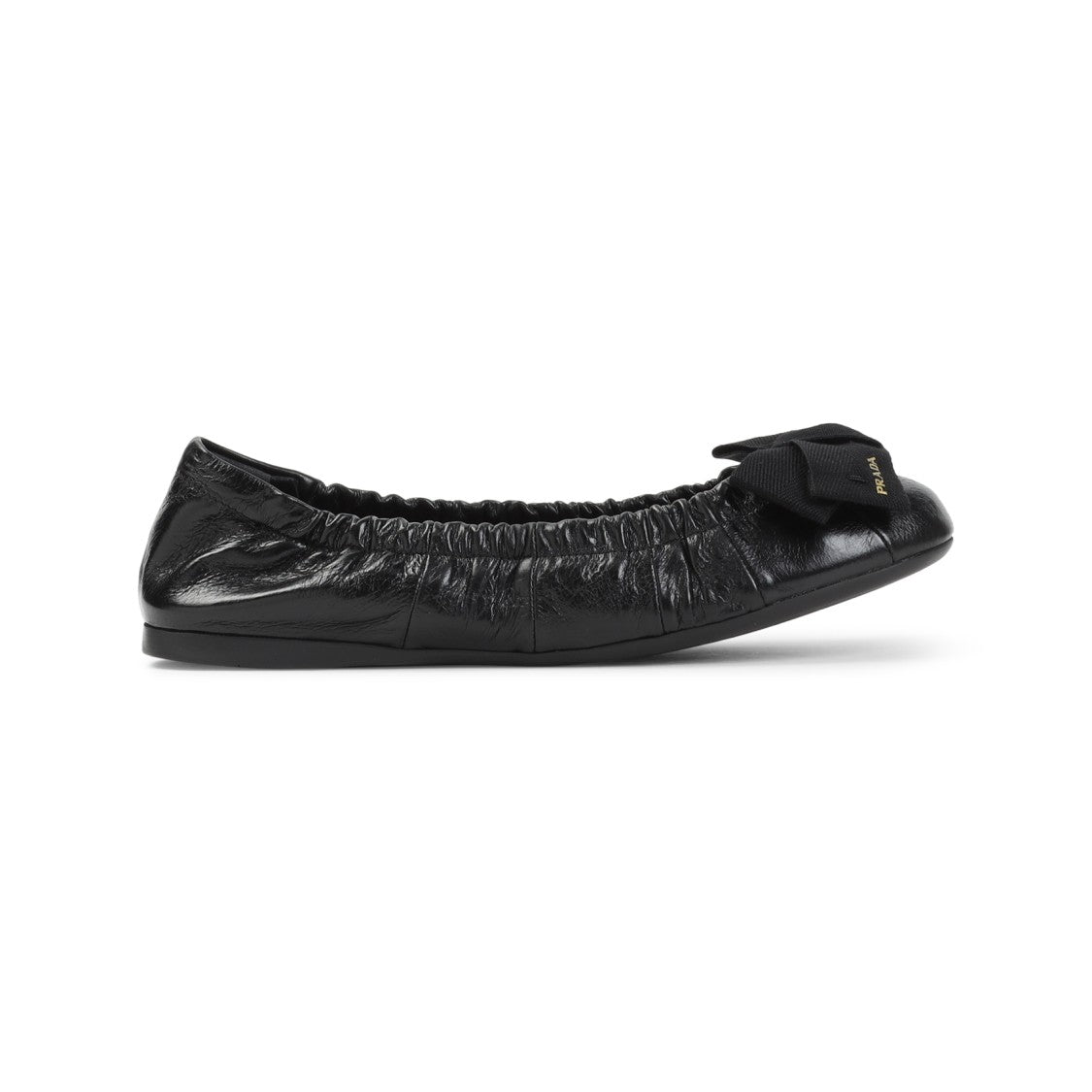 Prada Gathered Black Calf Leather Ballerina Flats