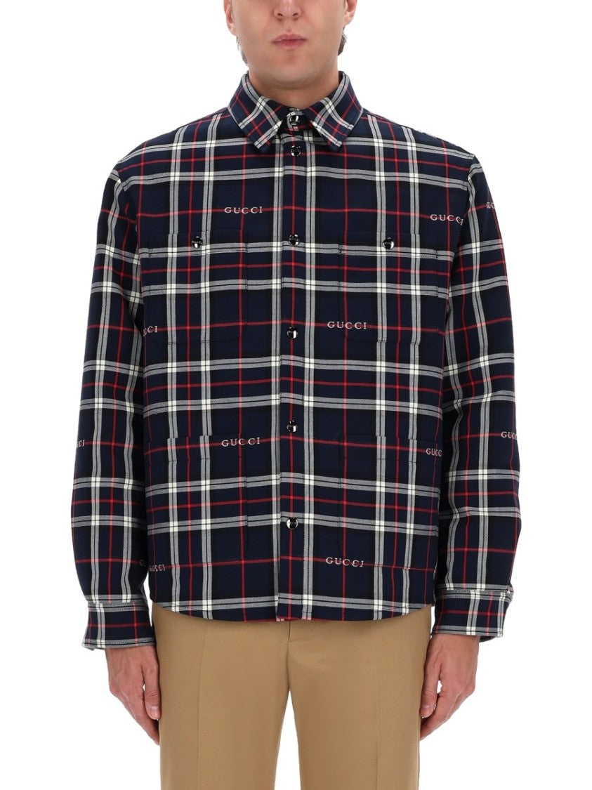 Gucci Plaid Cotton Overshirt With Integrated Logo