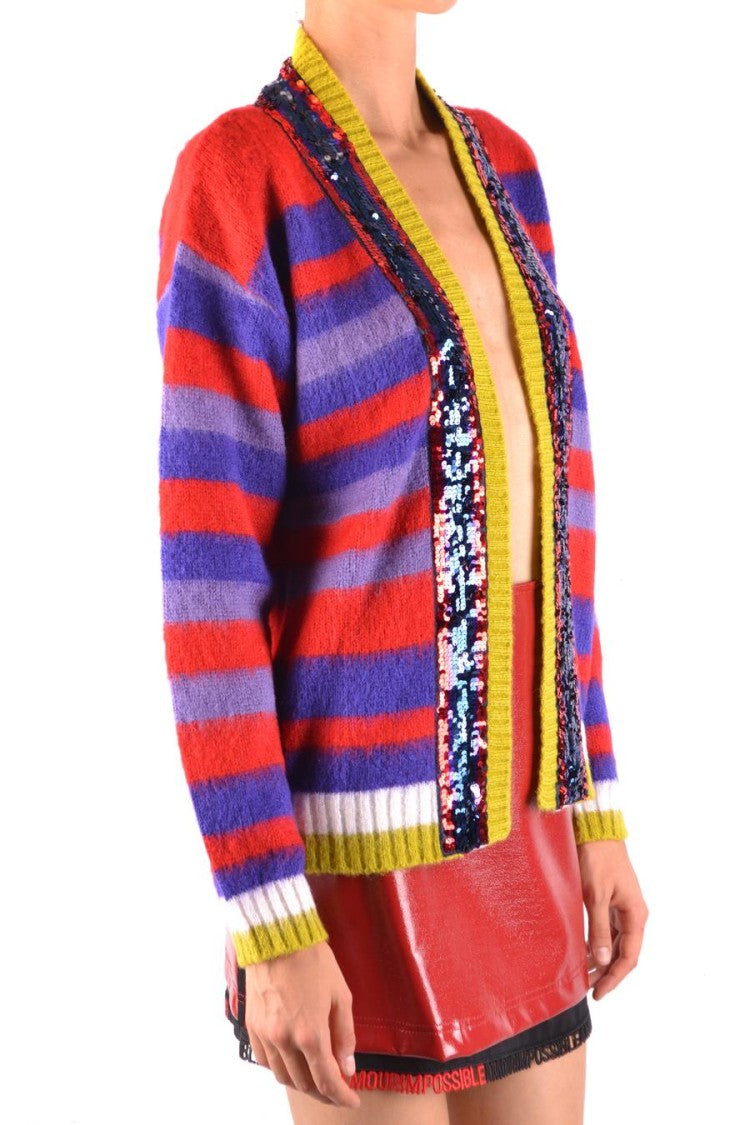 Pinko Multicolor Striped V-Neck Sweater With Sequined Panels