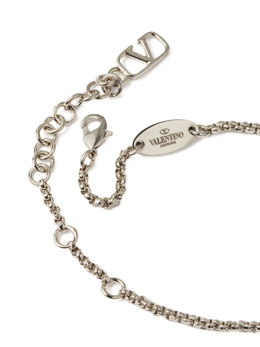 Valentino Silver V-Logo Crystal Embellished Chain Bracelet