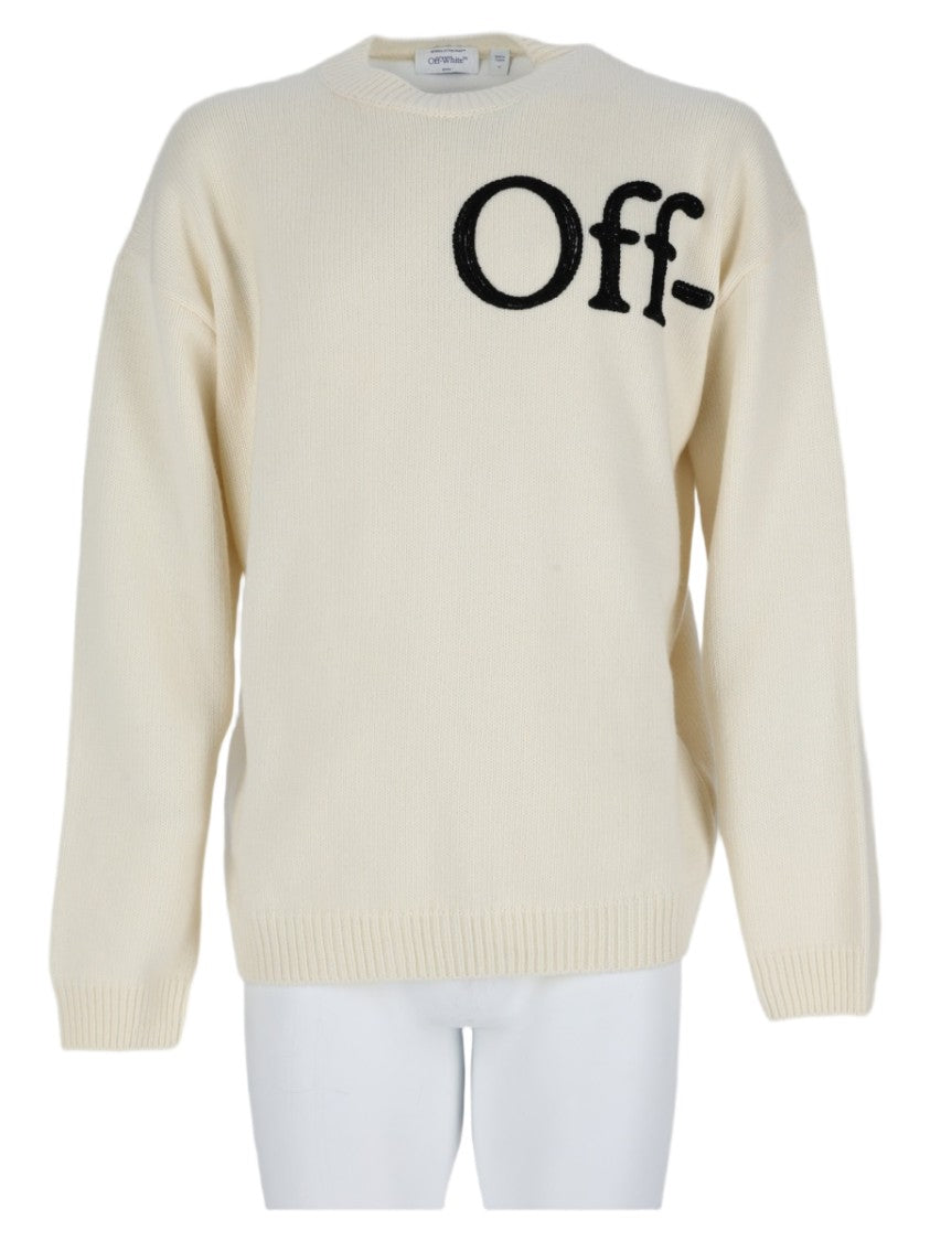 Off-White Ivory Wool-Blend Contrast Knit Sweater