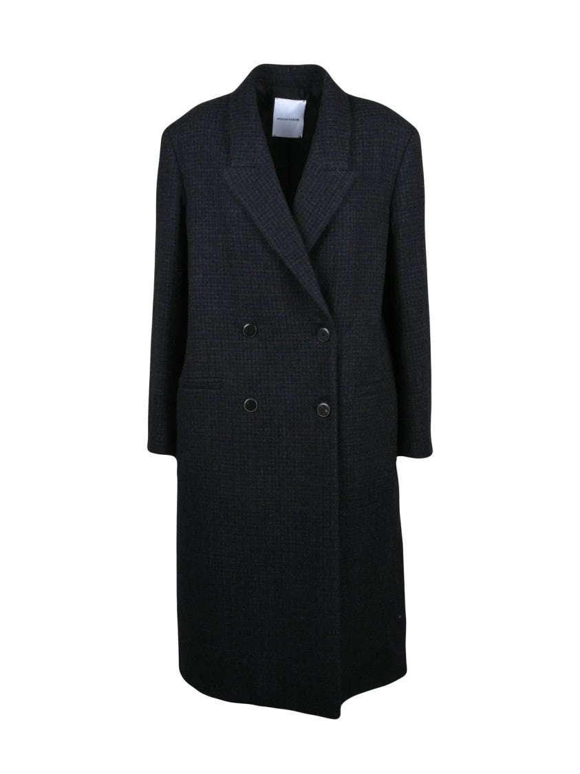 Pomandère Blue Virgin Wool Double-Breasted Long Coat