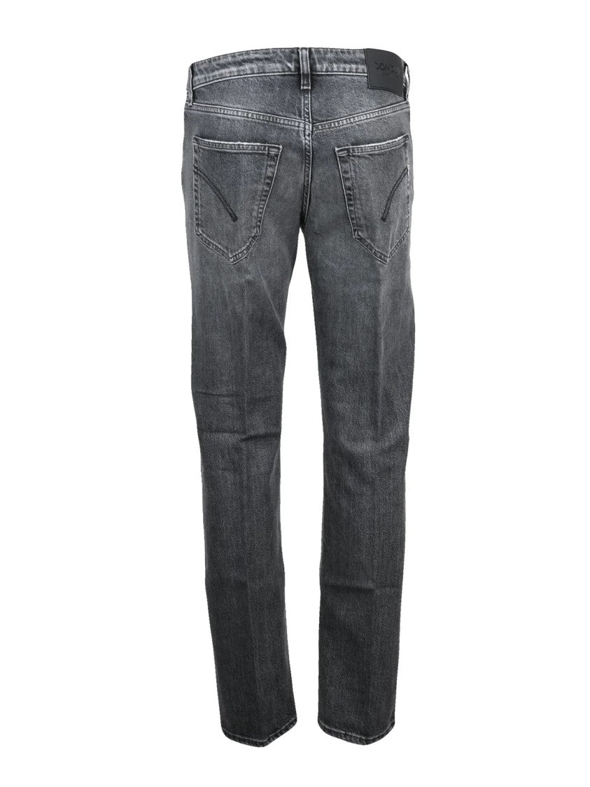 Dondup Black Distressed Slim Fit Cotton-Blend Jeans