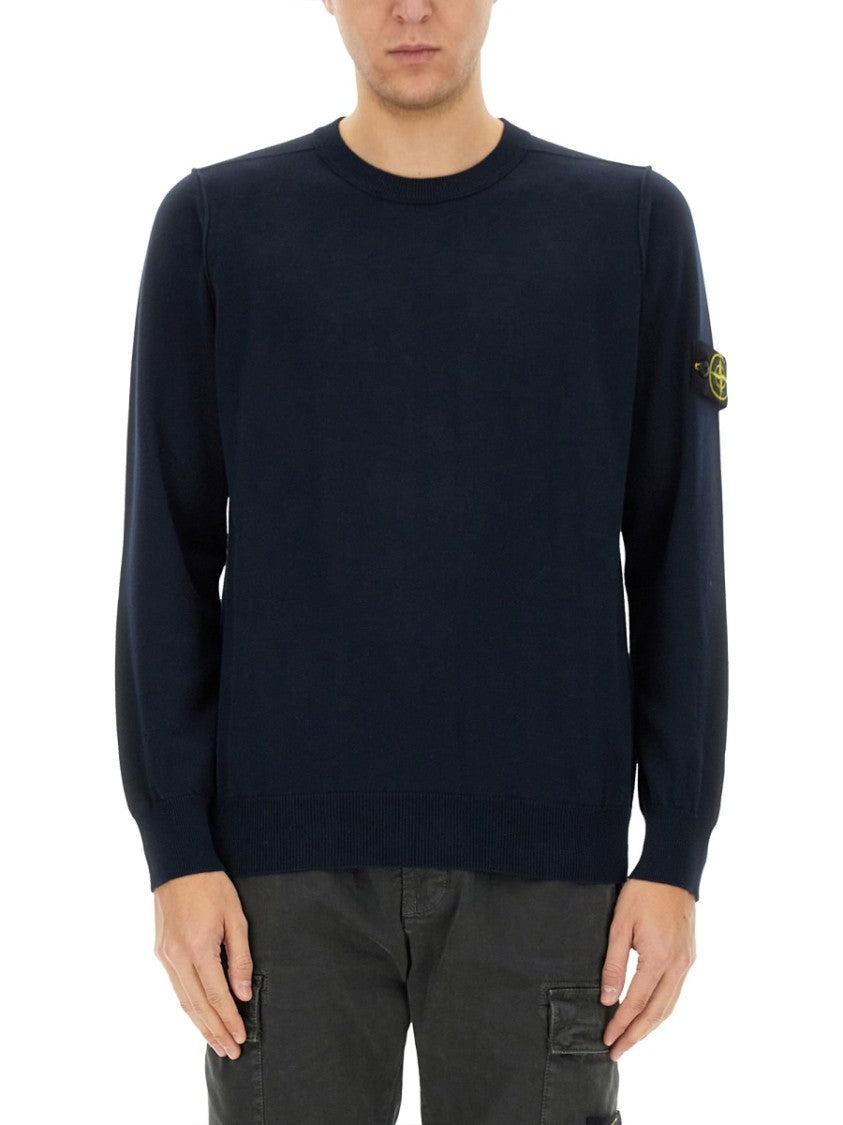 Stone Island Black Cotton Jersey With Logo Patch