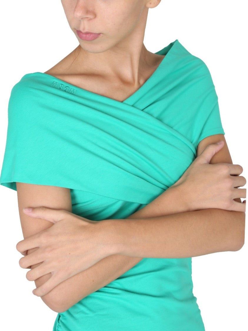Msgm Crossover Neckline Draped Mini Dress