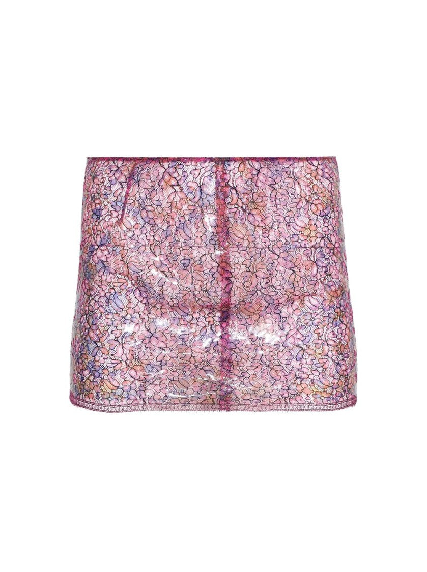 Christopher Esber Sheer Handpainted Lace Mini Skirt